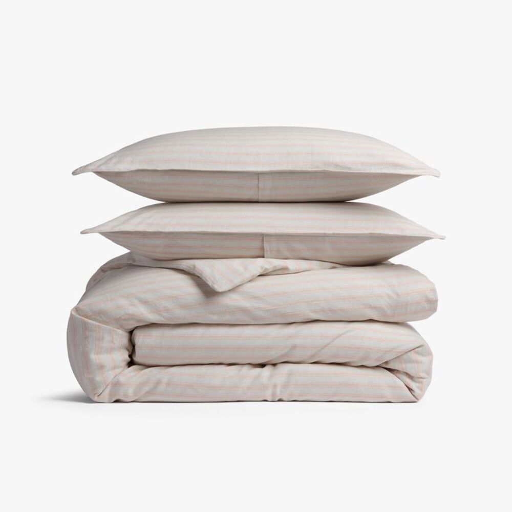 Relaxed Linen Stripe Duvet Cover & Sham Set King/Cal King Petal & Parchment